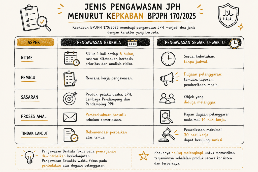 perbandingan pengawasan berkala dan sewaktu-waktu BPJPH